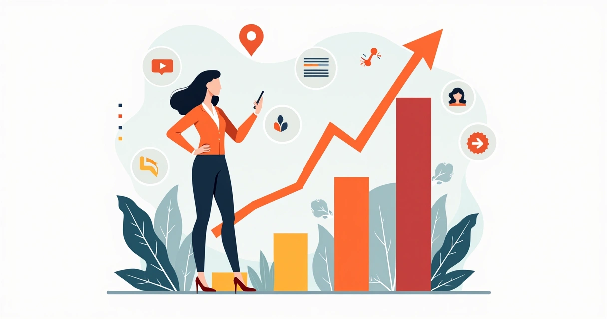 Ilustração de gráfico crescente simbolizando crescimento de marca de uma empresa 