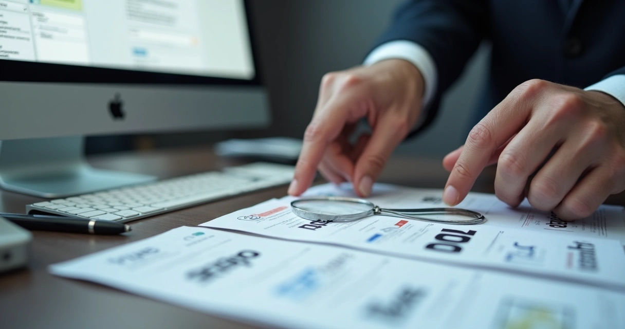 Advogado segurando papéis com identidade visual de diferentes empresas