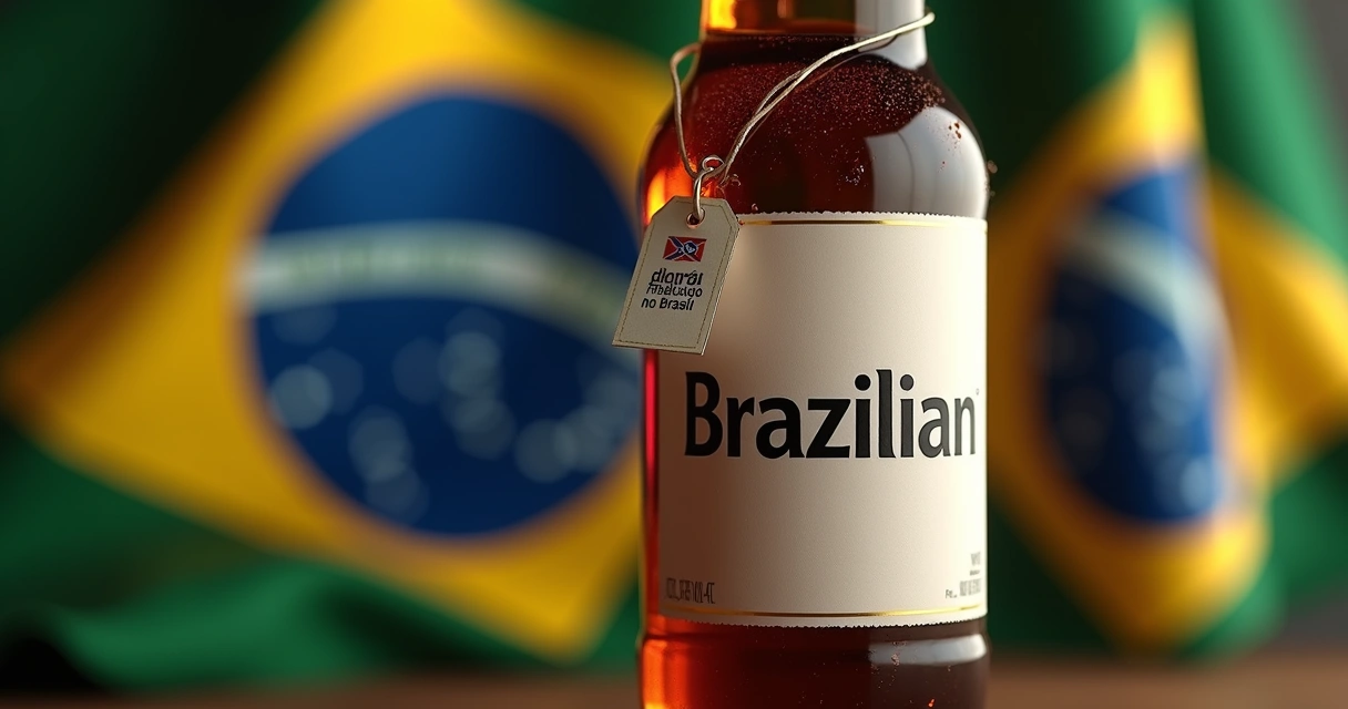 Produto com marca Brazilian e etiqueta de Brasil. 
