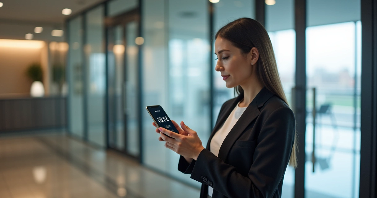 Funcionária marcando ponto digital em aplicativo no smartphone 