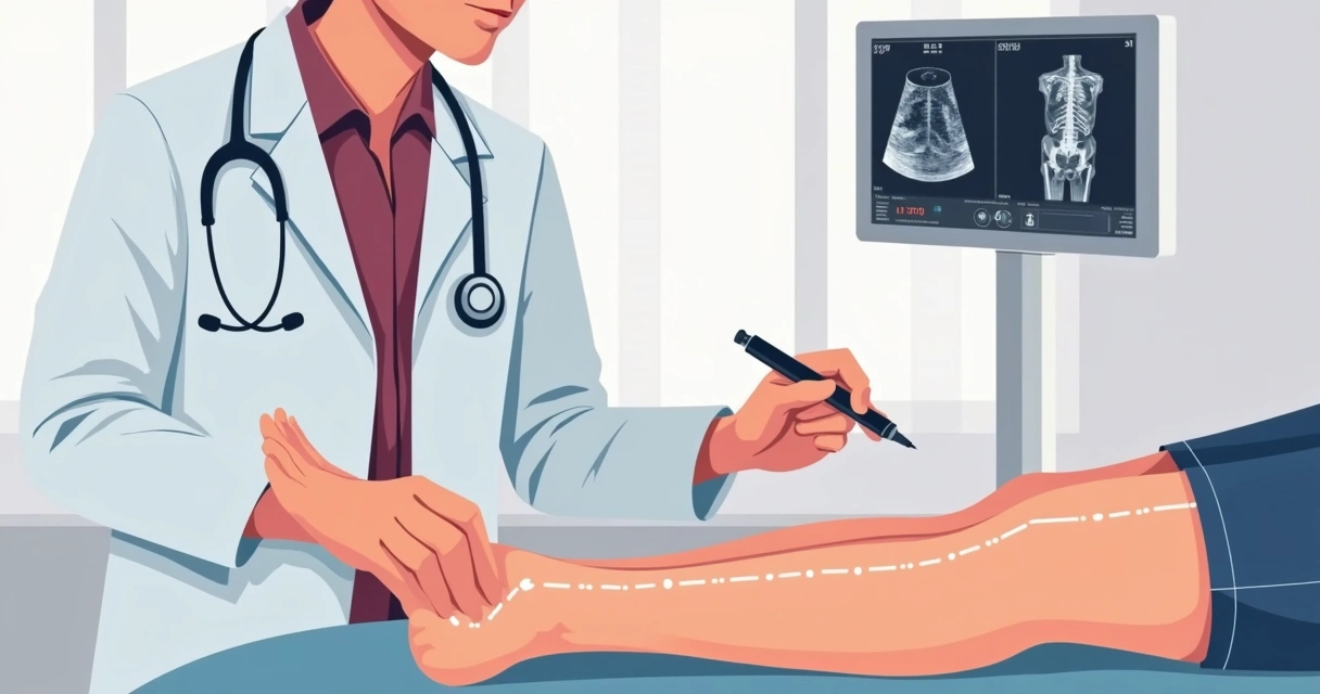 Médico marcando trajeto de veias nas pernas de paciente 