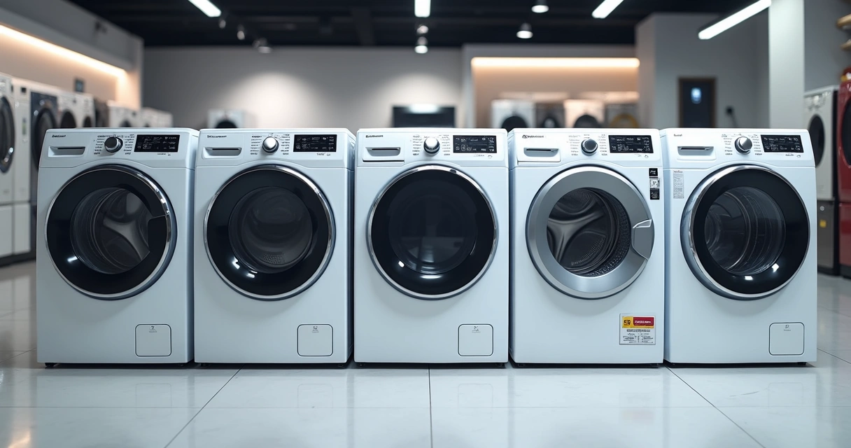 Lavadoras de roupas de diferentes marcas lado a lado 