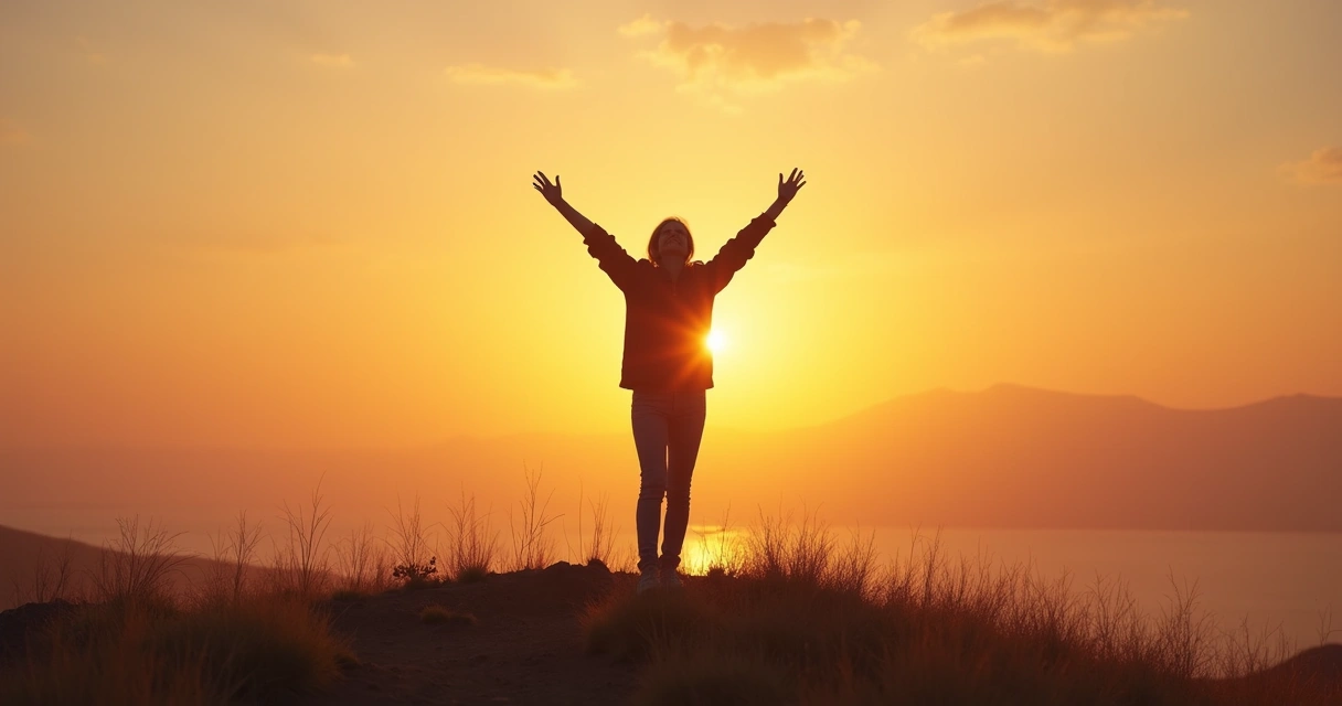 Pessoa comemorando meta pessoal com expressão de felicidade 