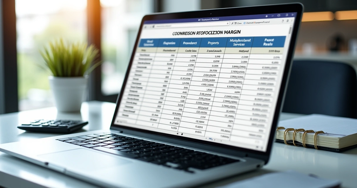 Planilha mostrando cálculo da margem de contribuição para serviços 