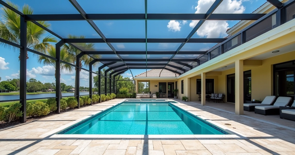 Screen enclosure with marine-grade bolts in Florida yard 