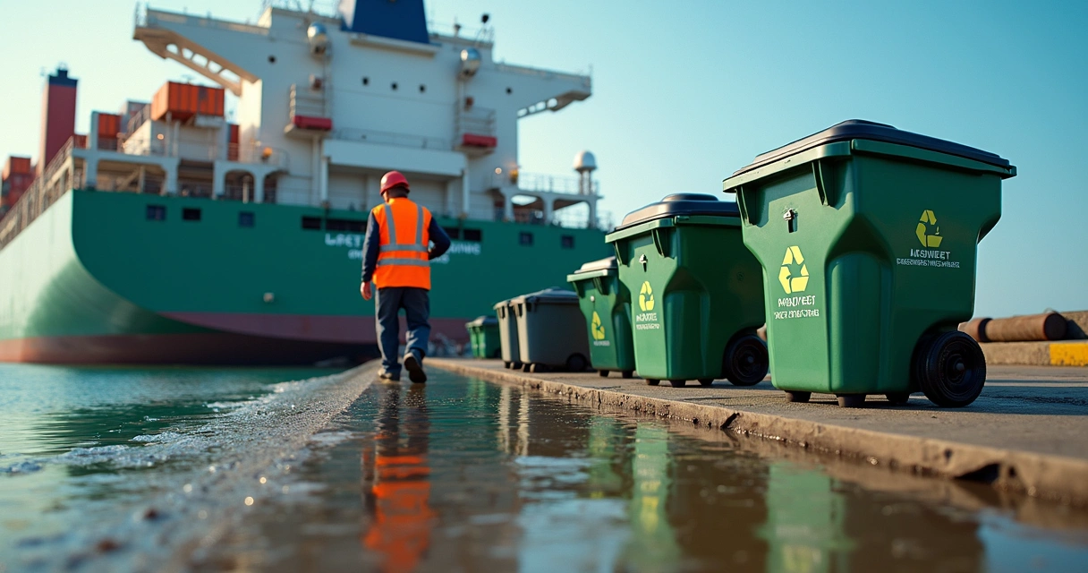 Marine waste management team handling ship refuse at Brazilian port