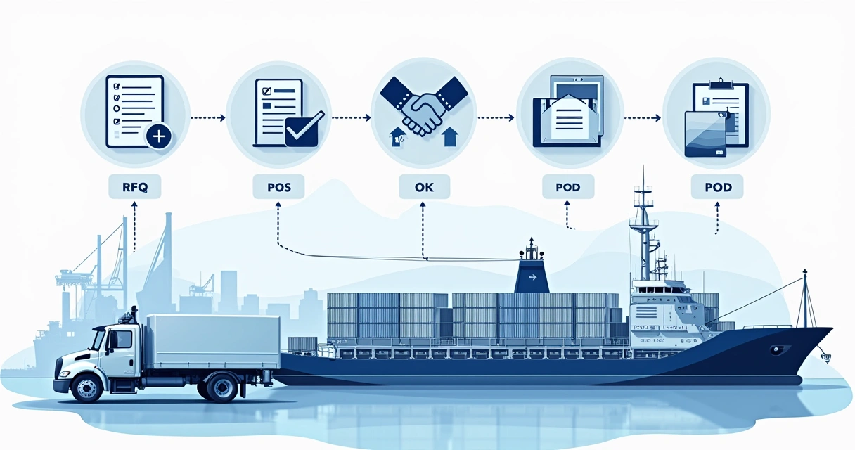 Flowchart illustrating ship supply process from RFQ to POD 