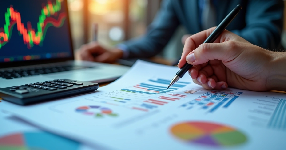 Close-up of financial graphs and charts for market analysis