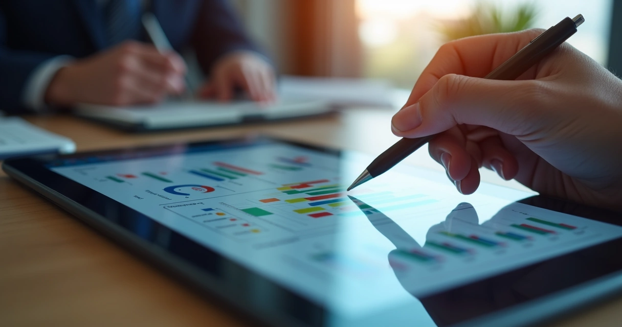 Market impact bar and line charts on a tablet