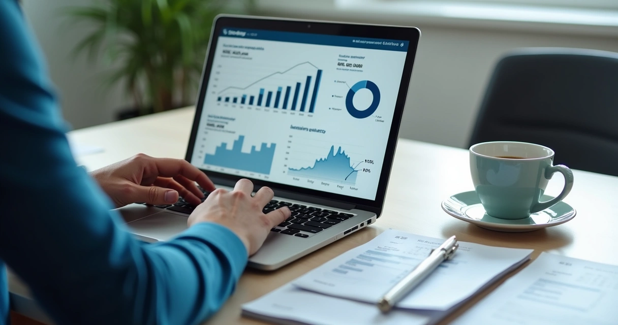 Analyst reviewing customer segments and market data on a laptop