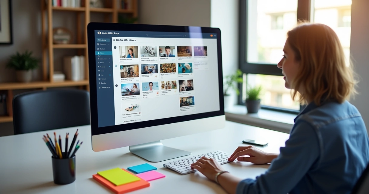 Marketer viewing laptop with Meta Ad Library open