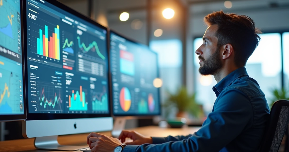 Painel digital exibindo dados de campanhas de marketing automatizadas 