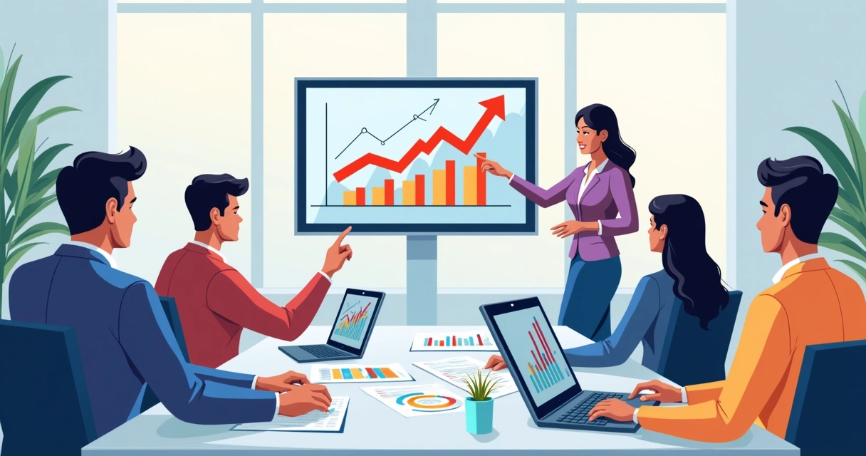 Equipe de marketing B2B em reunião apresentando dados em Curitiba 