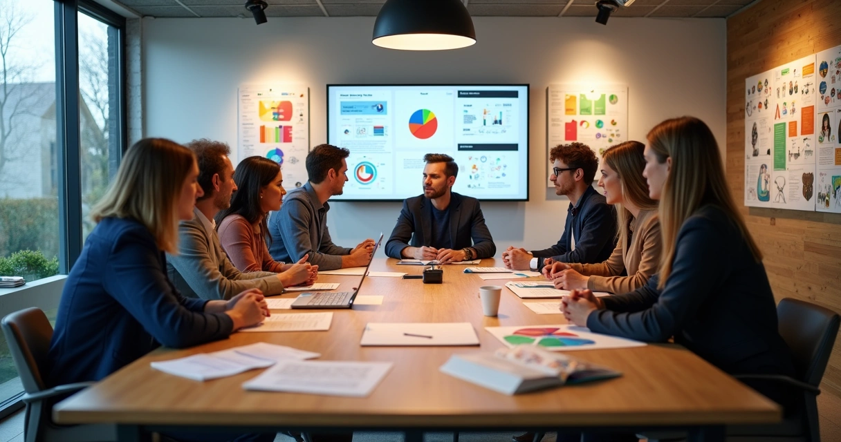 Equipe multidisciplinar discute estratégias de ESG e causas sociais no escritório. 