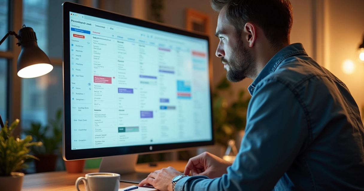 Profissional criando calendário de conteúdo digital