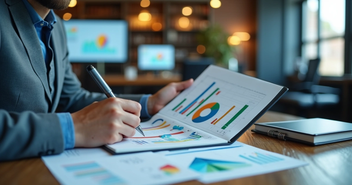 Pessoa analisando gráficos de desempenho em notebook 