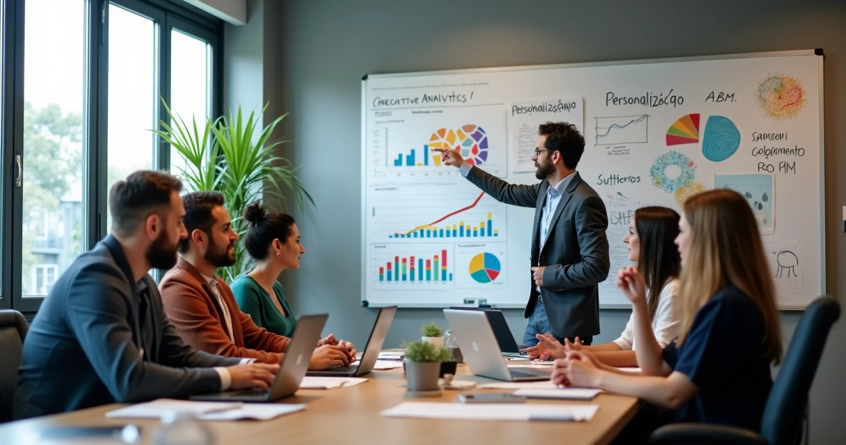 Equipe de marketing criando conteúdo personalizado em um escritório moderno 