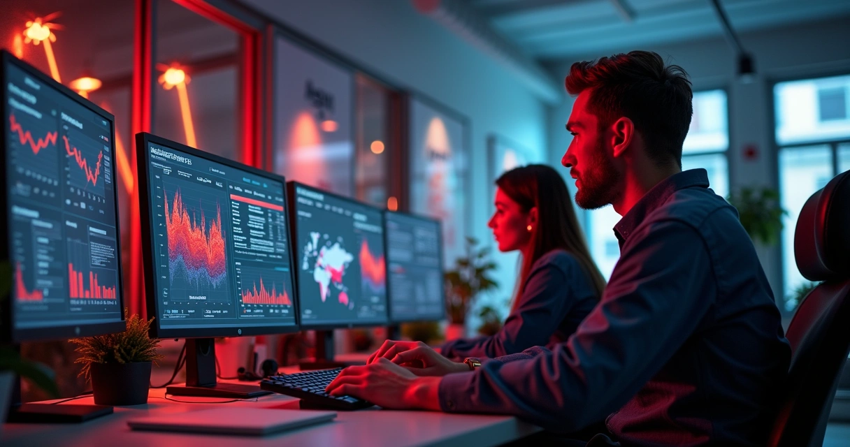 Equipe usando computadores para criar campanhas digitais Black Friday 