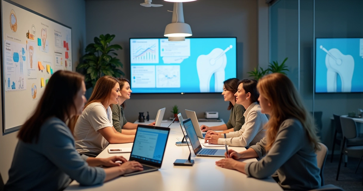 Equipe criando campanha de marketing digital para clínica odontológica