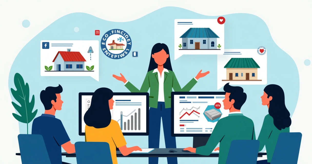 Equipe de marketing digital apresentando coberturas metálicas 