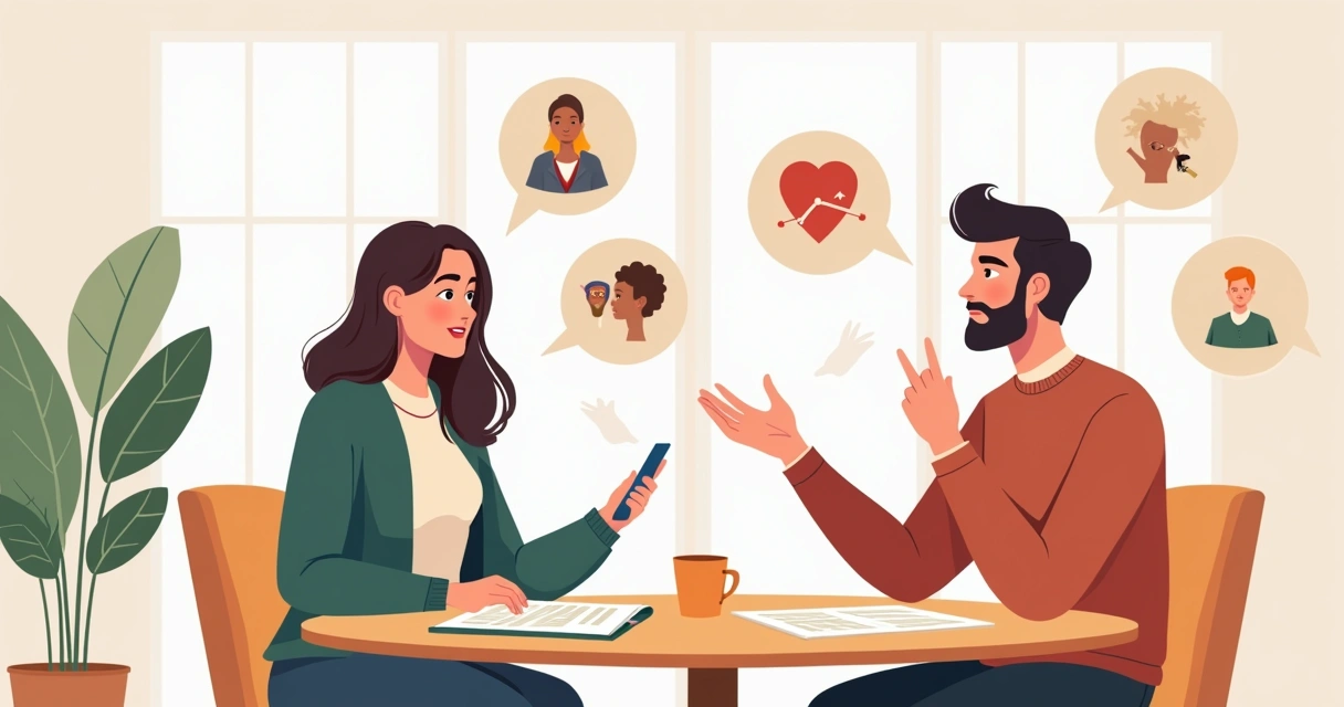 Dois influenciadores sentados à mesa discutindo tema delicado 