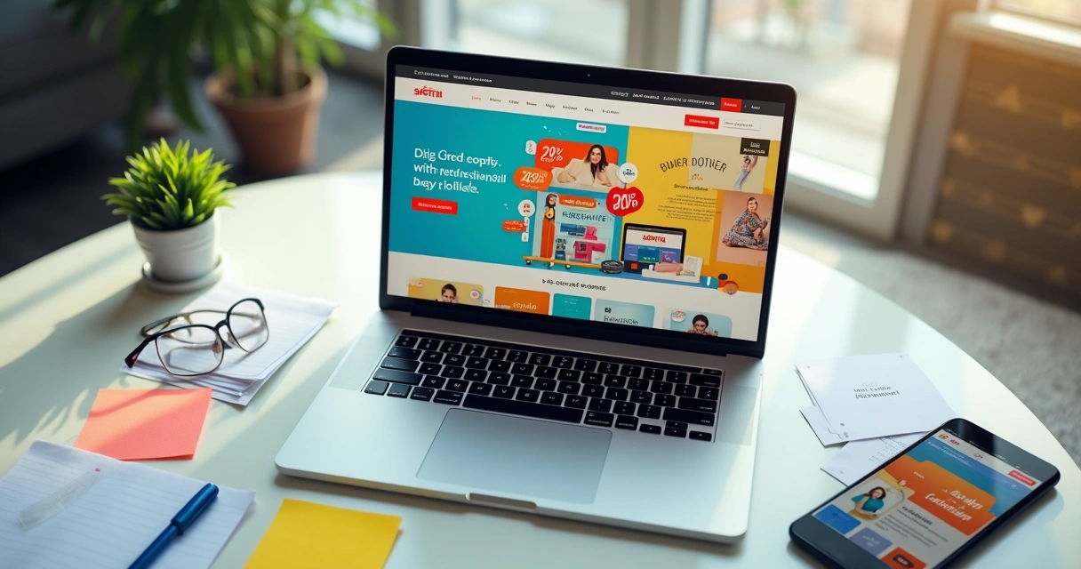 Layout de loja virtual com banners de promoções de marketing 