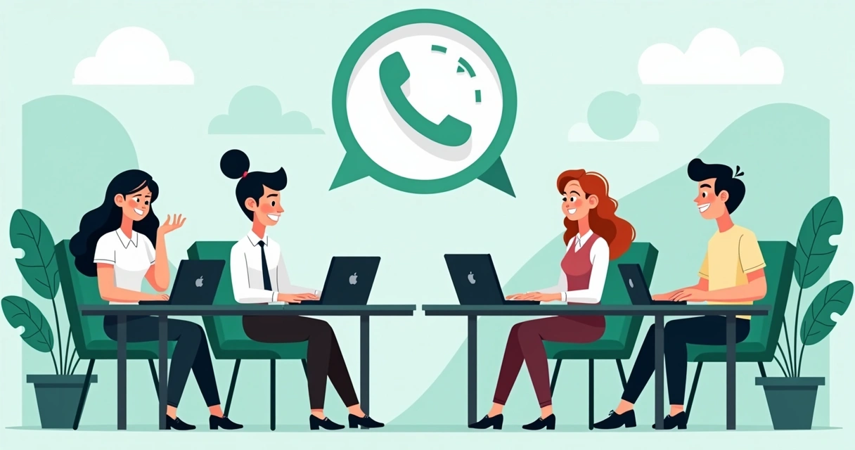 Ilustração corporativa mostrando pequenos lojistas conectados pelo WhatsApp e redes sociais para vendas digitais