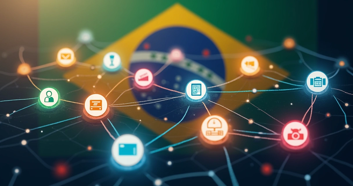 Representação visual de produtos digitais conectados por redes 