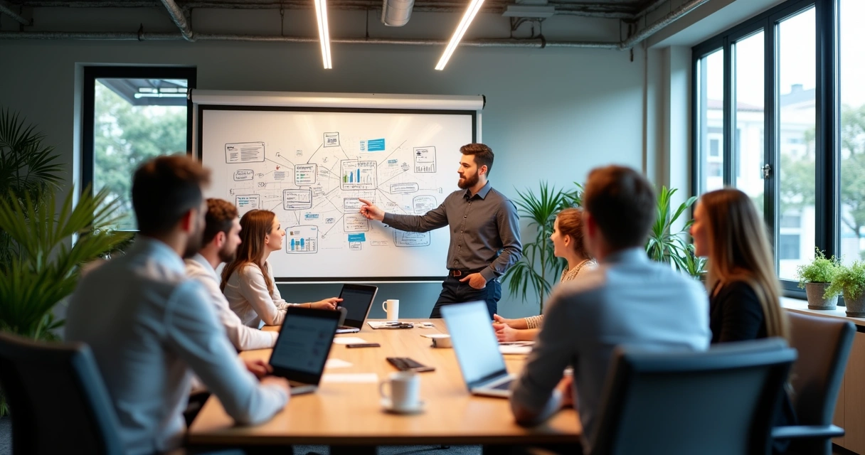 Time em reunião na agência de marketing em Magé 