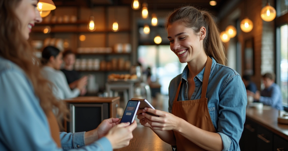 Cliente recebendo cartão de fidelidade digital no restaurante 