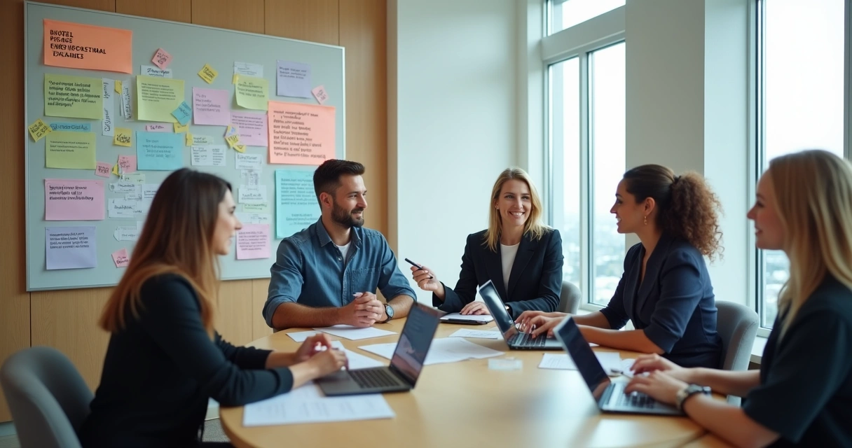 Equipe de hotel planejando campanhas de marketing digital 