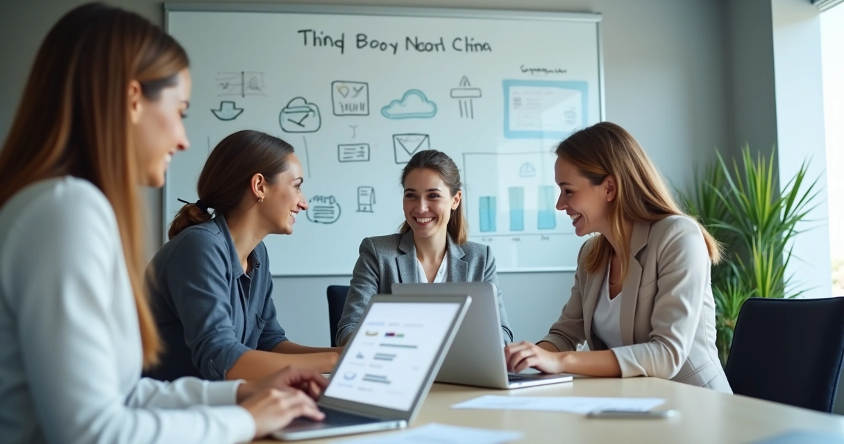 Equipe de marketing planejando campanhas em sistema de hotelaria em nuvem 