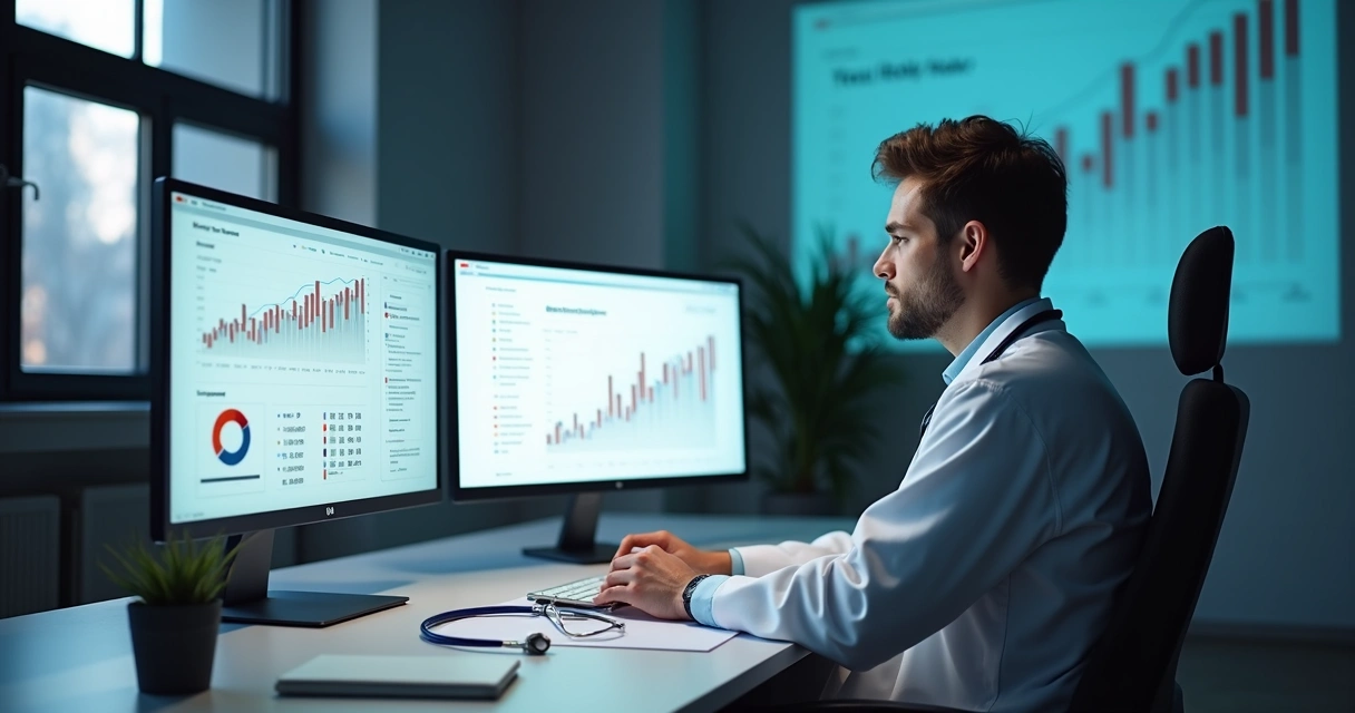 Profissional de marketing médico analisando dados no YouTube 