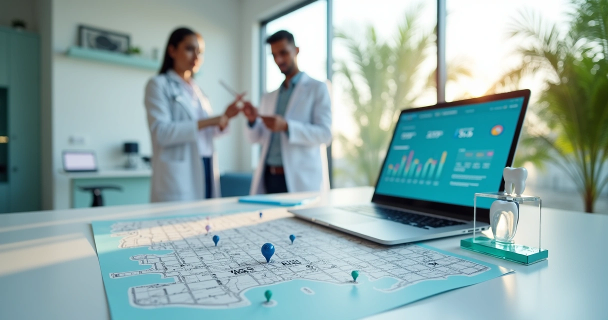 Planejamento de marketing odontológico com mapa de Macapá e dados digitais 