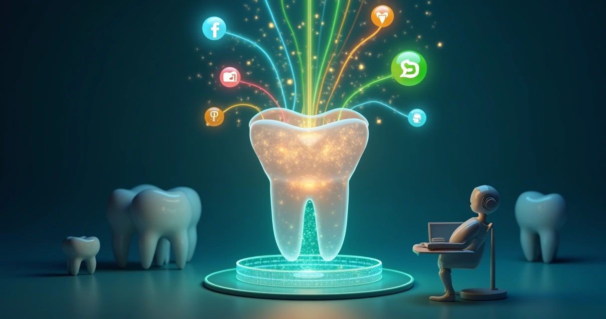 Ilustração do funil de marketing odontológico integrando anúncios, IA e agenda da clínica 