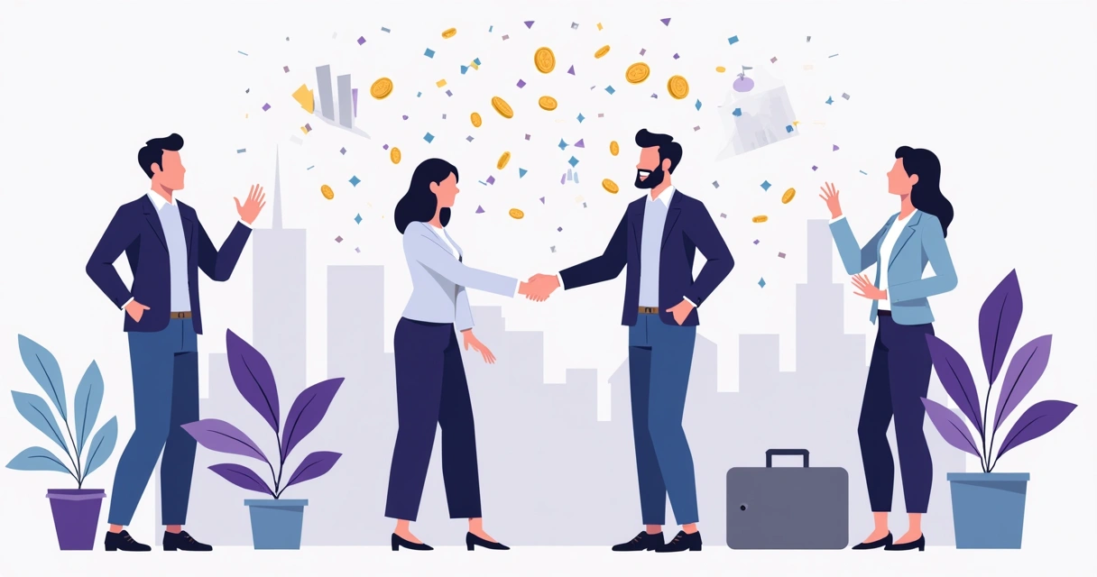 Marketing professionals celebrating successful partnership 