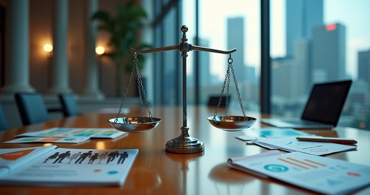 Metade de um lado representando marketing público e do outro lado marketing privado unidos por uma balança 