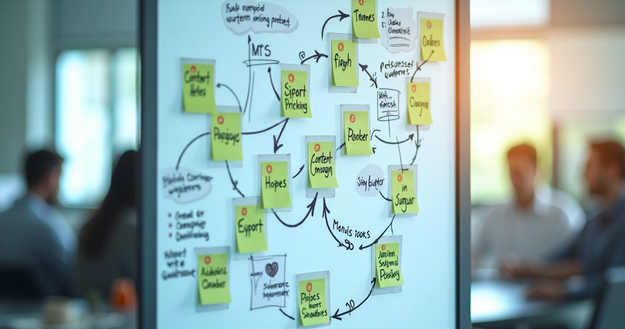 Visual workflow showing marketing system steps connected by arrows
