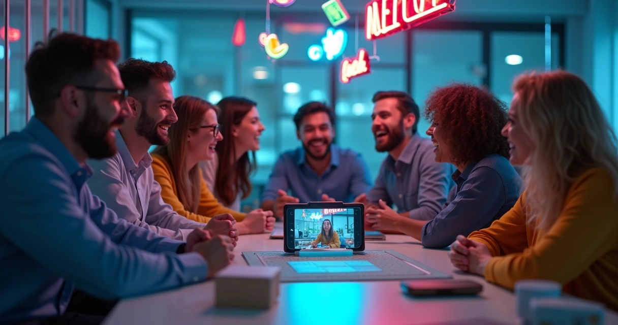 People watching smartphone with viral video content 
