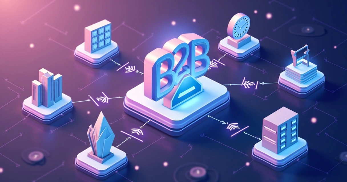 Diversos ícones de empresas conectados em plataforma central que representa um marketplace 
