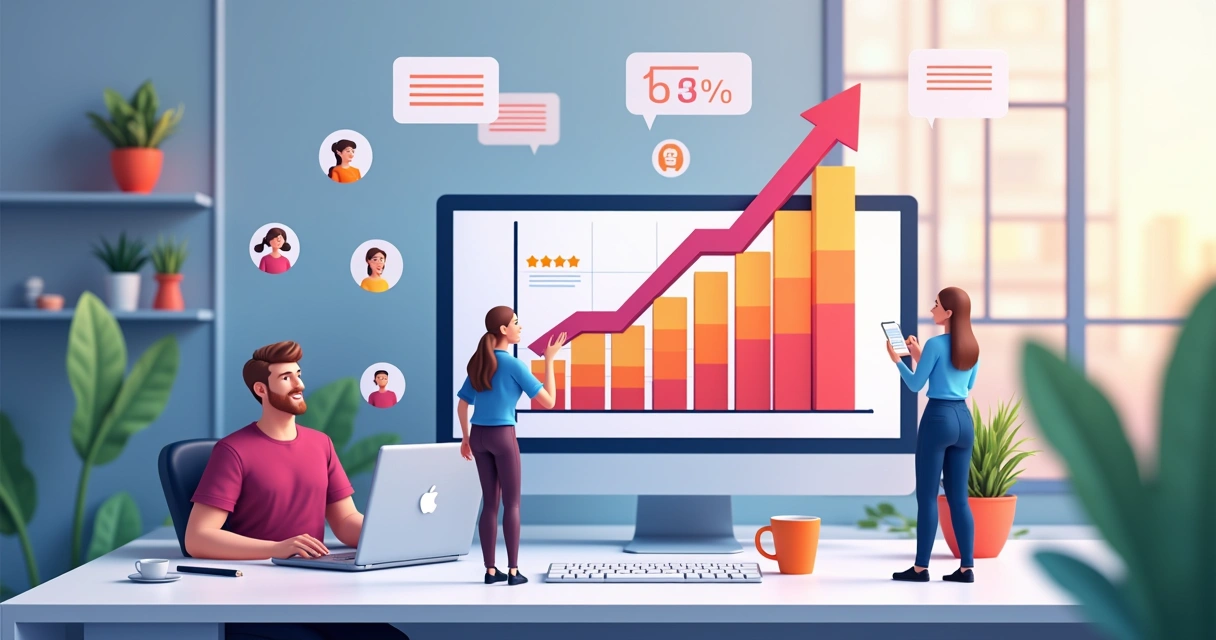 Gráfico de crescimento de vendas em marketplace com vários lojistas online 