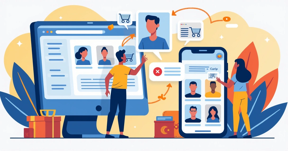 Ilustração de marketplace digital com pagamentos integrados 