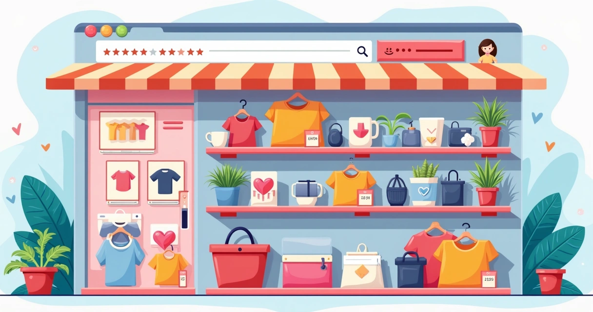 Página de marketplace exibindo diversos produtos personalizados e destaques