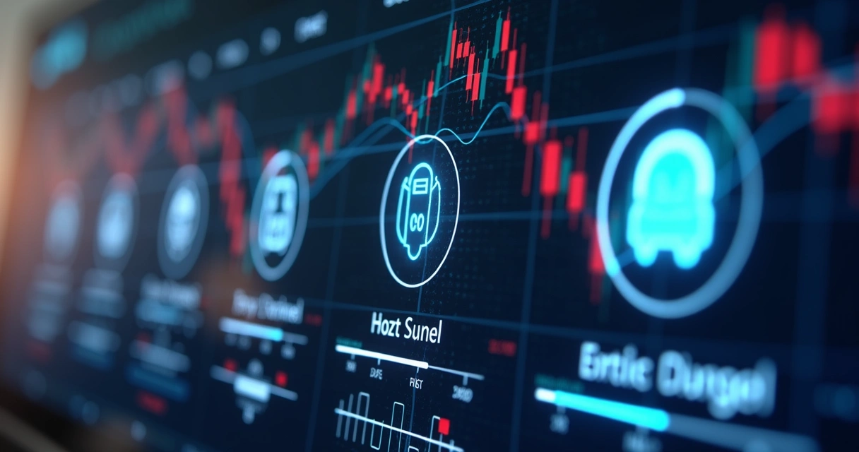 Tela de marketplace de robôs de investimento, opções customizáveis em destaque 