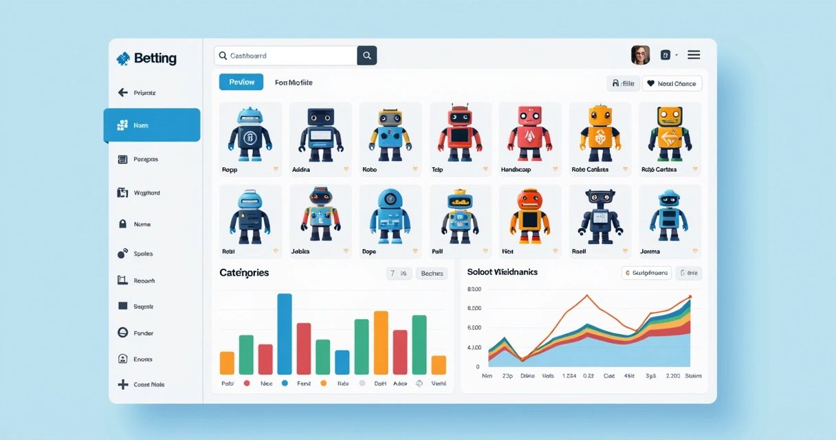 Painel digital com vários robôs de apostas esportivas disponíveis 