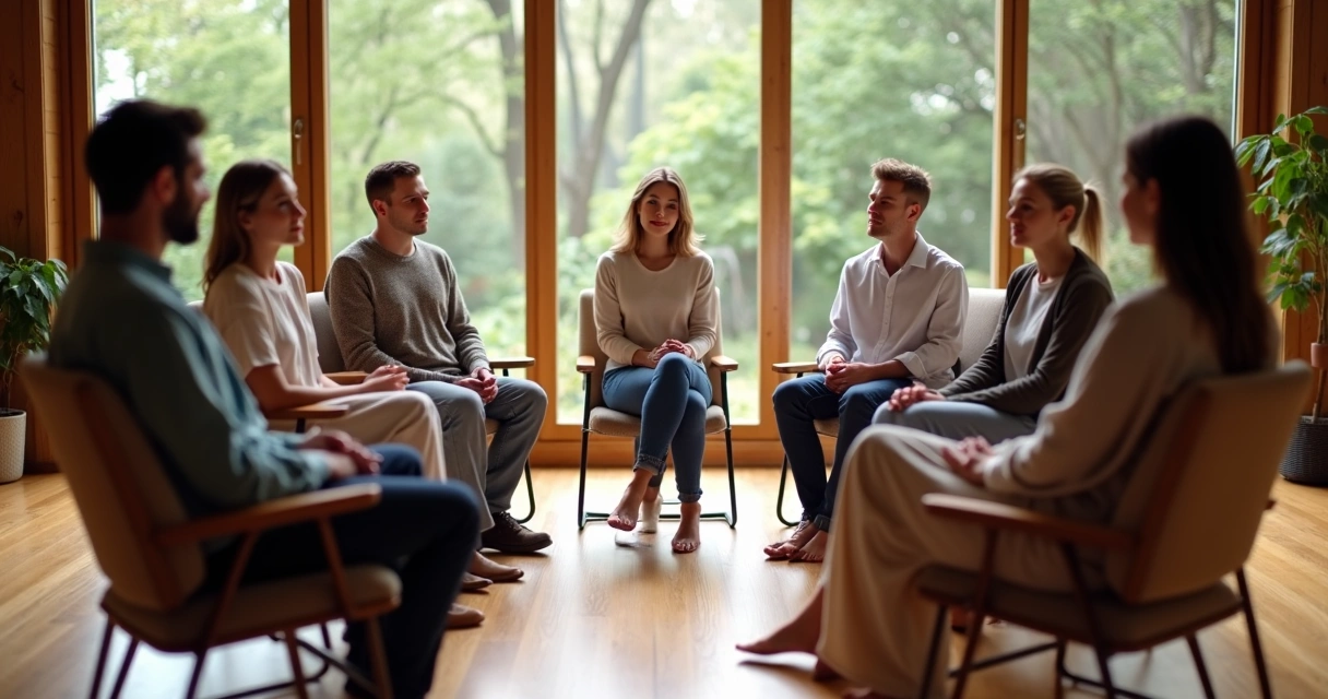 Group participants in listening circle ritual