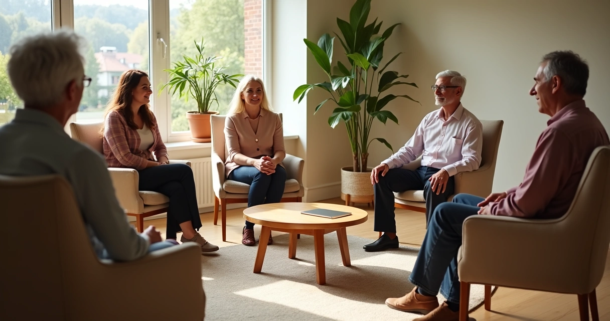 People sitting in a circle in a calm room aligned for dialogue