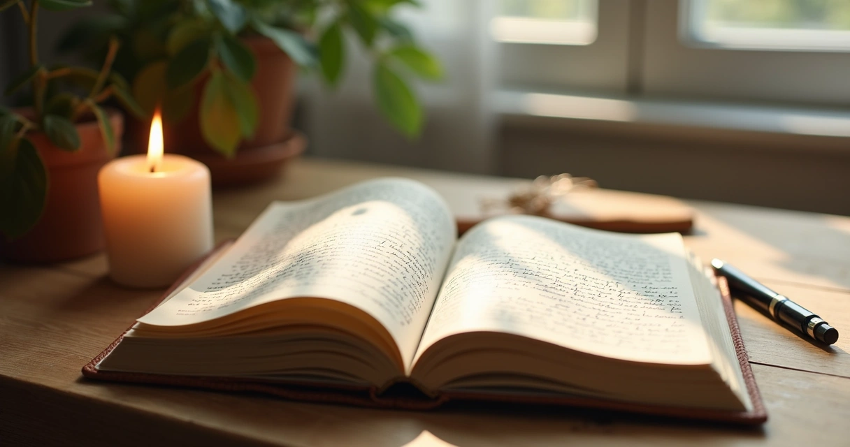 Open meditation journal with handwritten notes 