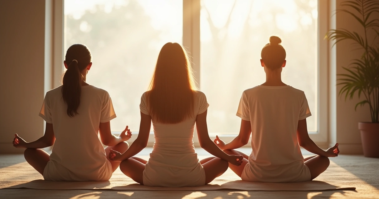 People practicing meditation in a quiet room 