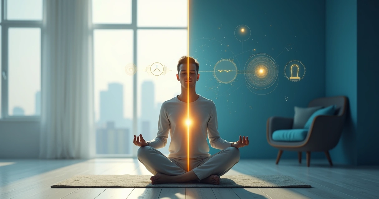 Split scene contrasting Marquesian meditation and mindfulness for self-regulation 